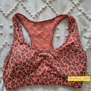 Women's Coral Leopard Print Sports Bra